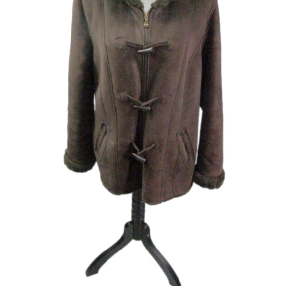 Croft & Barrow Brown Faux Fur Lined Hooded Peacoat Size XL - Picture 2 of 6